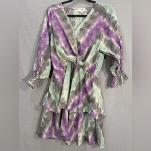 Umgee Pastel Tie-Dye V-Neck Dress in Lavender and Sage Size Small NWT